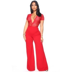 NWT Red Lovely Lace Jumpsuit in Medium